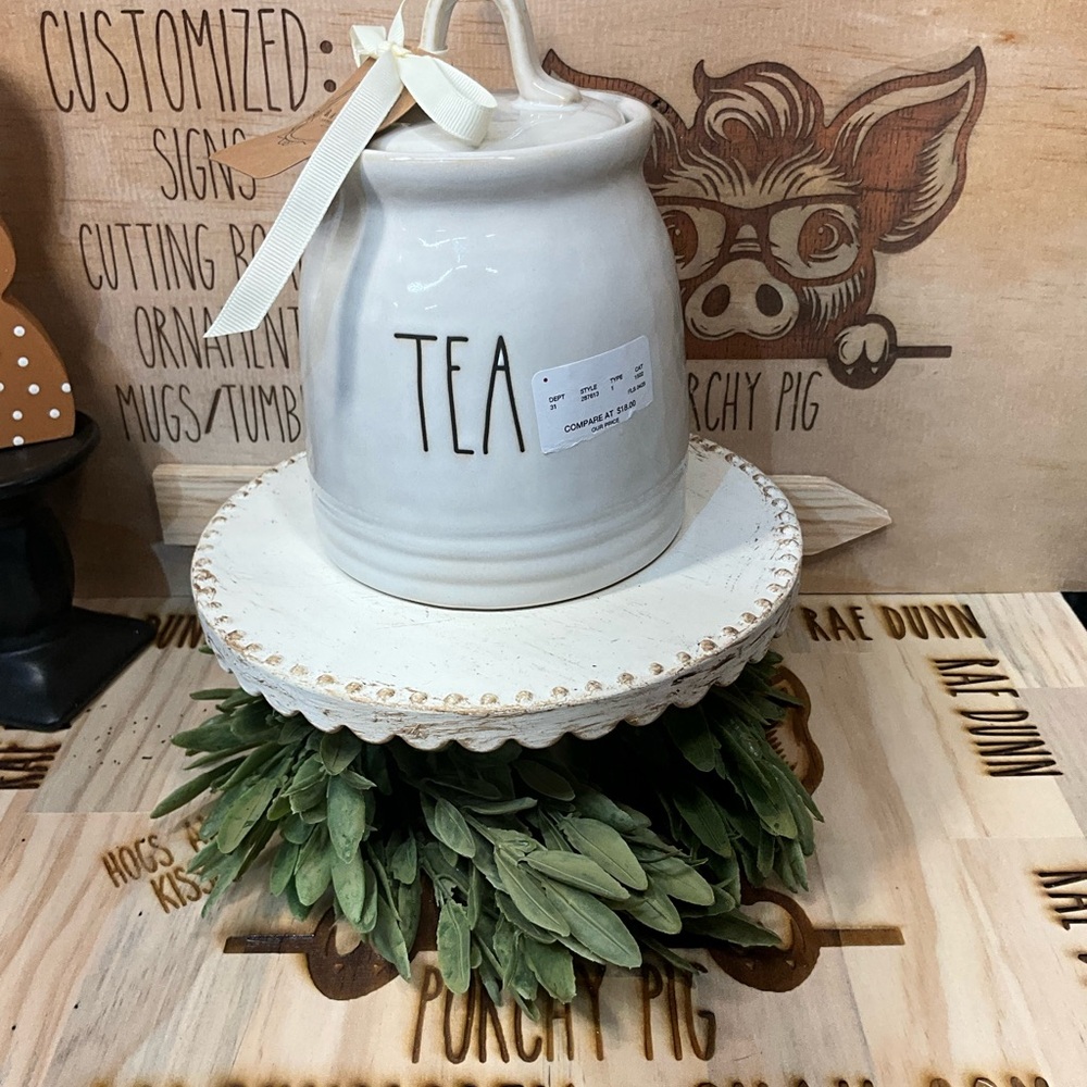 Rae Dunn White Ceramic Tea Canister